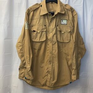 Rocawear Vintage Y2K‎ Long Sleeve Button Shirt Men's XL Patches Embroidered Logo